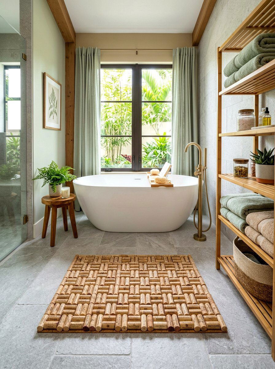 Wine cork bath mat - 30 cork decor ideas