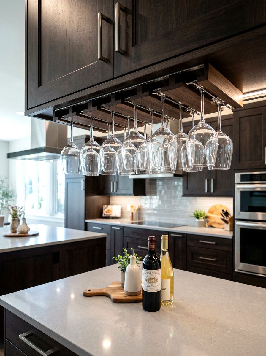 Wine glass rack under cabinet - 30 apartment kitchen storage ideas