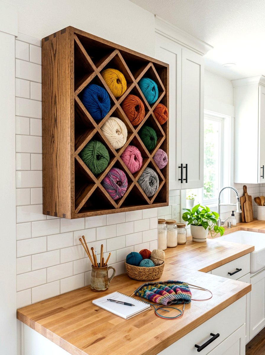 Wine rack yarn holder - 30 yarn storage ideas