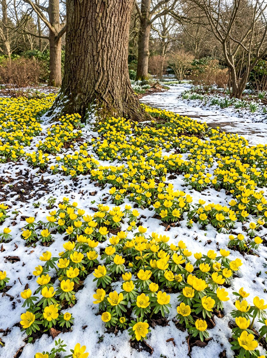Winter Aconite Groundcover - 30 spring bulb border ideas