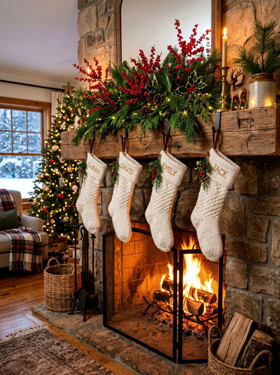 Winter Berry Branch Mantel - 30 branch decor ideas