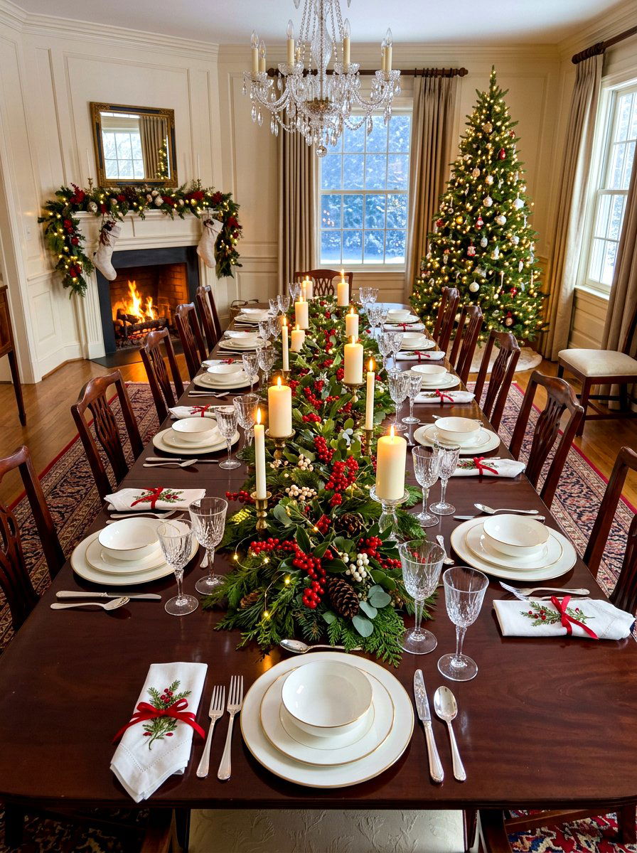 Winter Berry Table Garland - 30 holiday dining table ideas