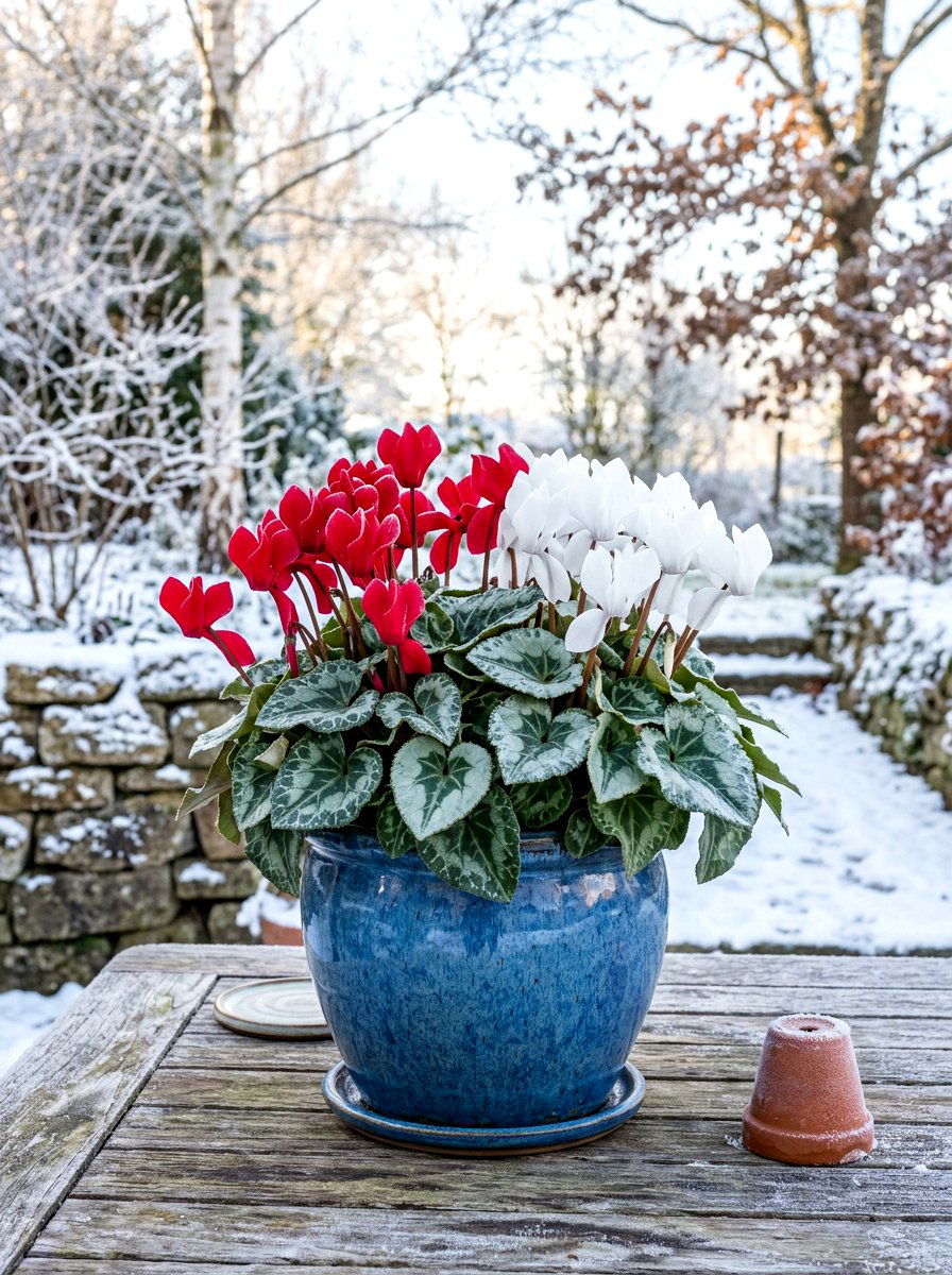 Winter Cyclamen Pot - 30 winter container garden ideas