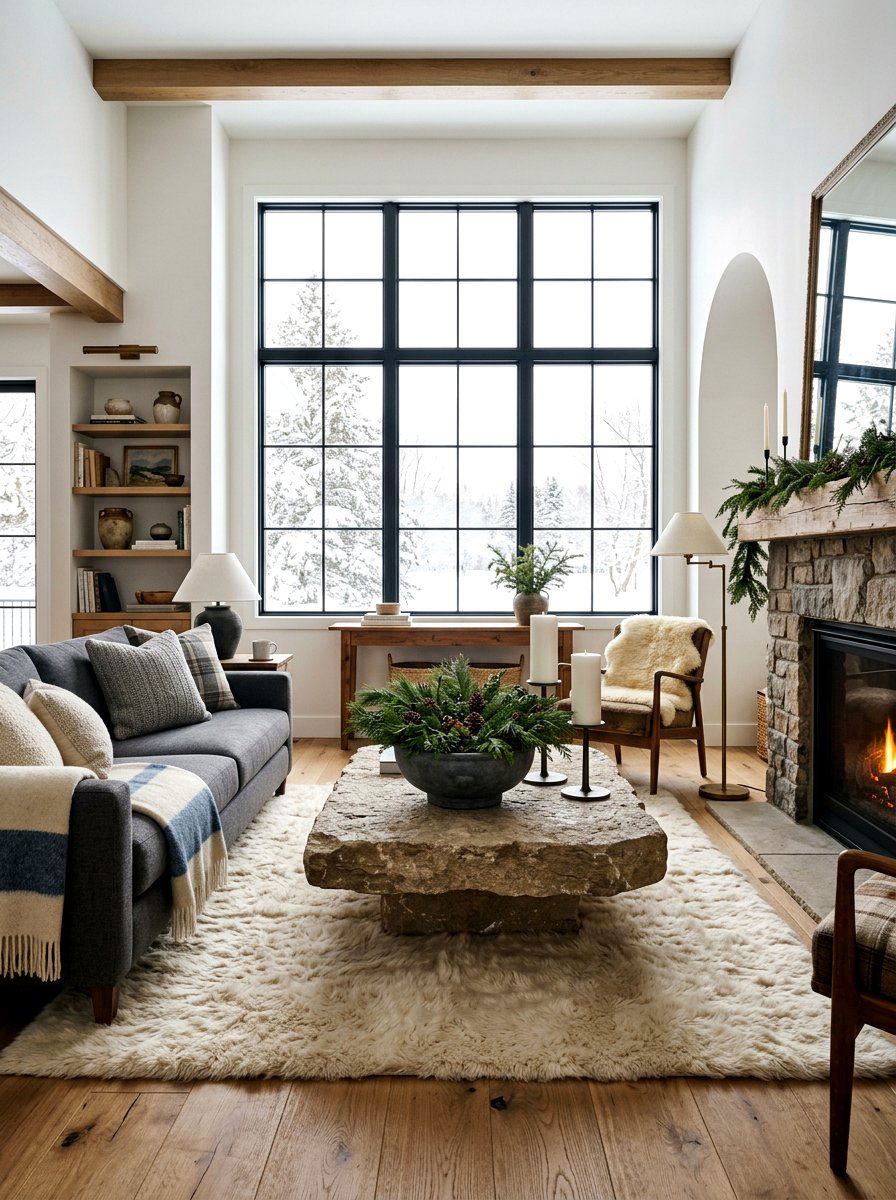 Winter Evergreen Centerpiece - 30 coffee table seasonal decor ideas