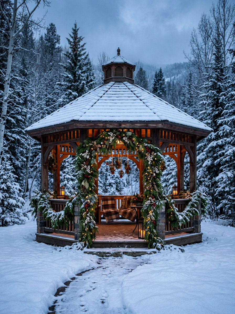 Winter Evergreen Gazebo - 30 backyard wedding gazebo ideas