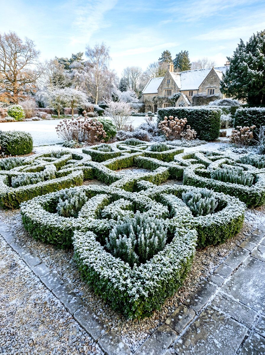 Winter Evergreen Herb Pattern - 30 herb knot garden ideas
