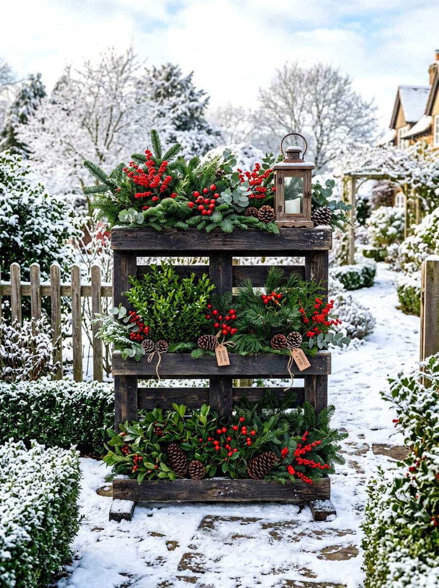 Winter Evergreen Pallet - 30 pallet garden wall ideas