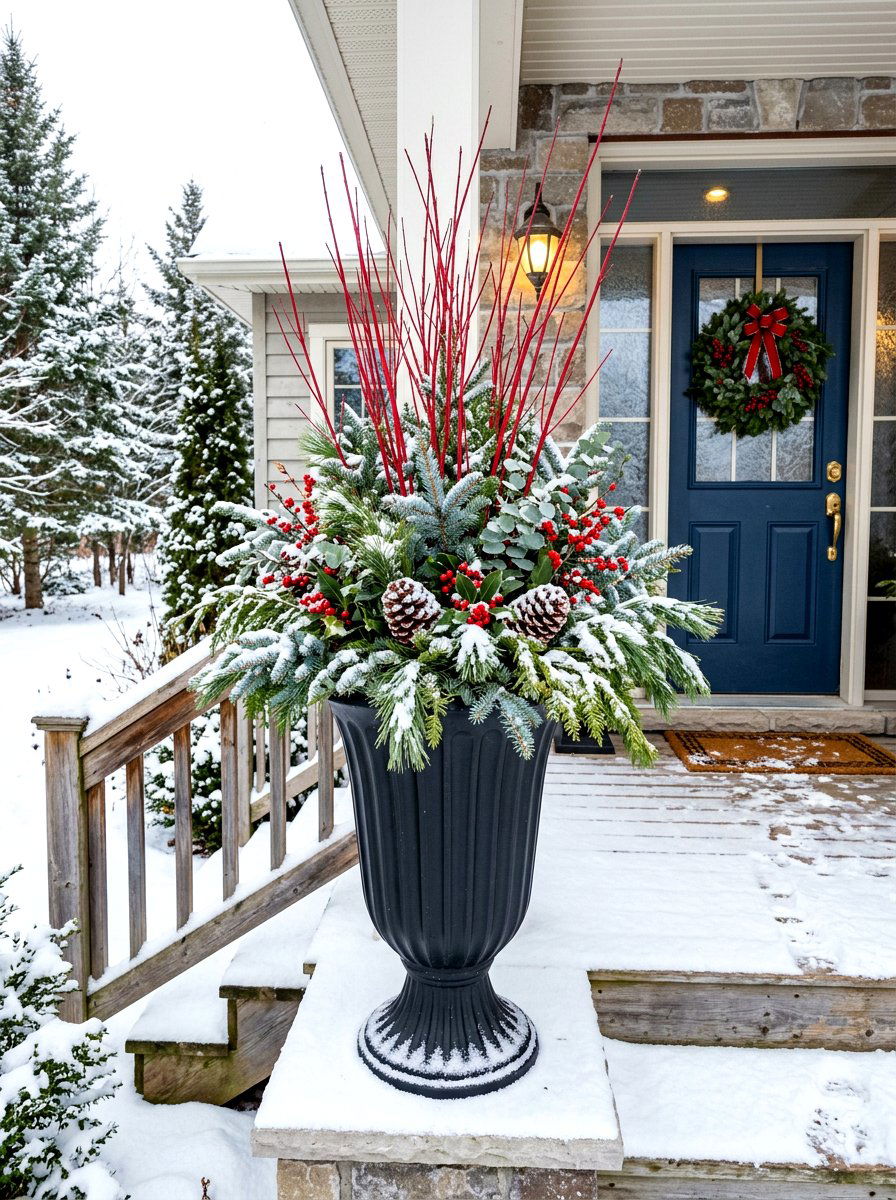 Winter Evergreen Planter - 30 container plant arrangement ideas