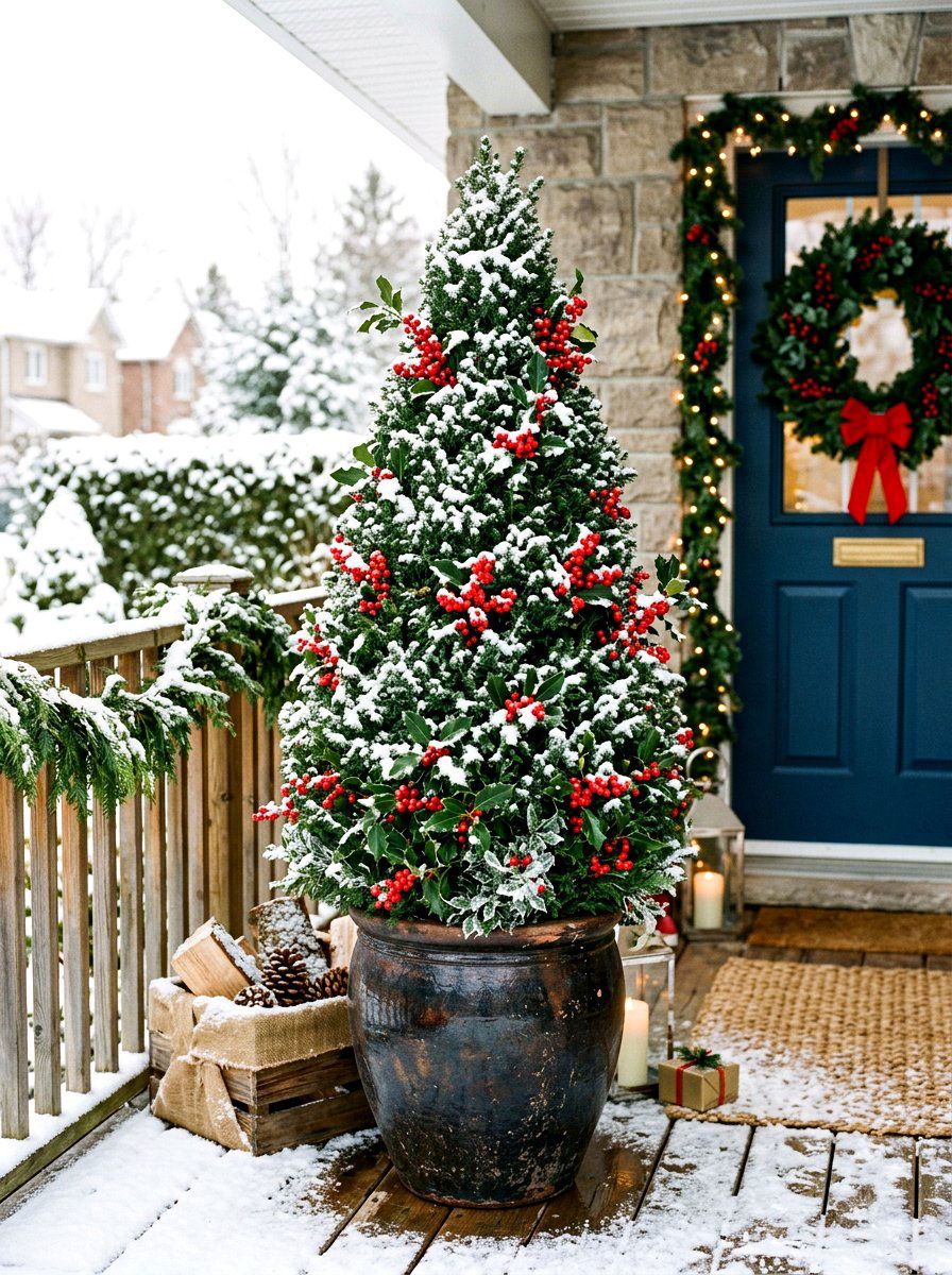 Winter Evergreen Topiary - 30 front porch topiary ideas