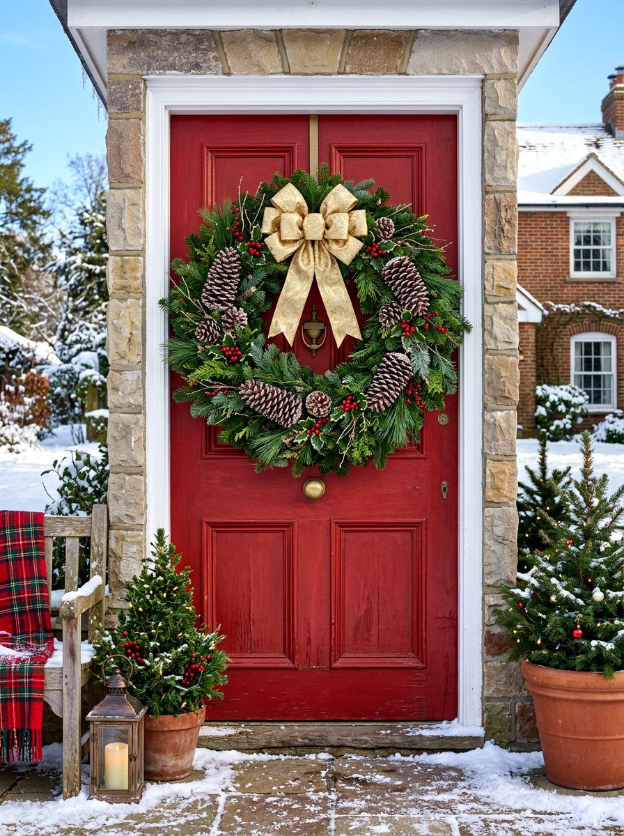 Winter Evergreen Wreath - 30 exterior wreath styling ideas