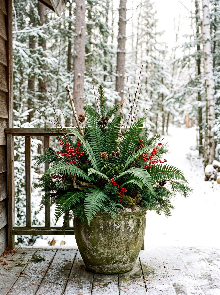 Winter Fern Arrangement - 30 winter container garden ideas