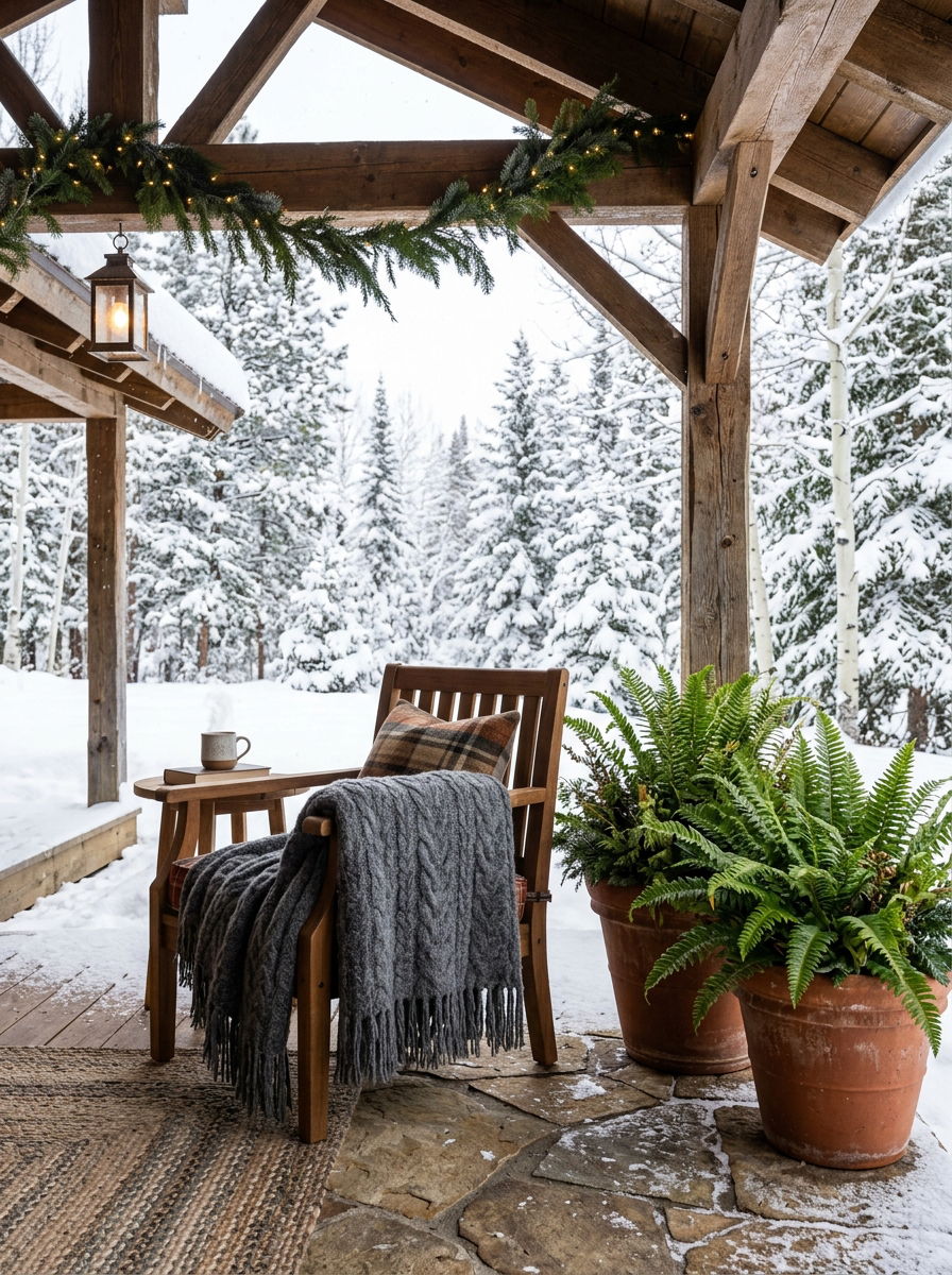 Winter Fern Porch - 30 winter greenery decor ideas