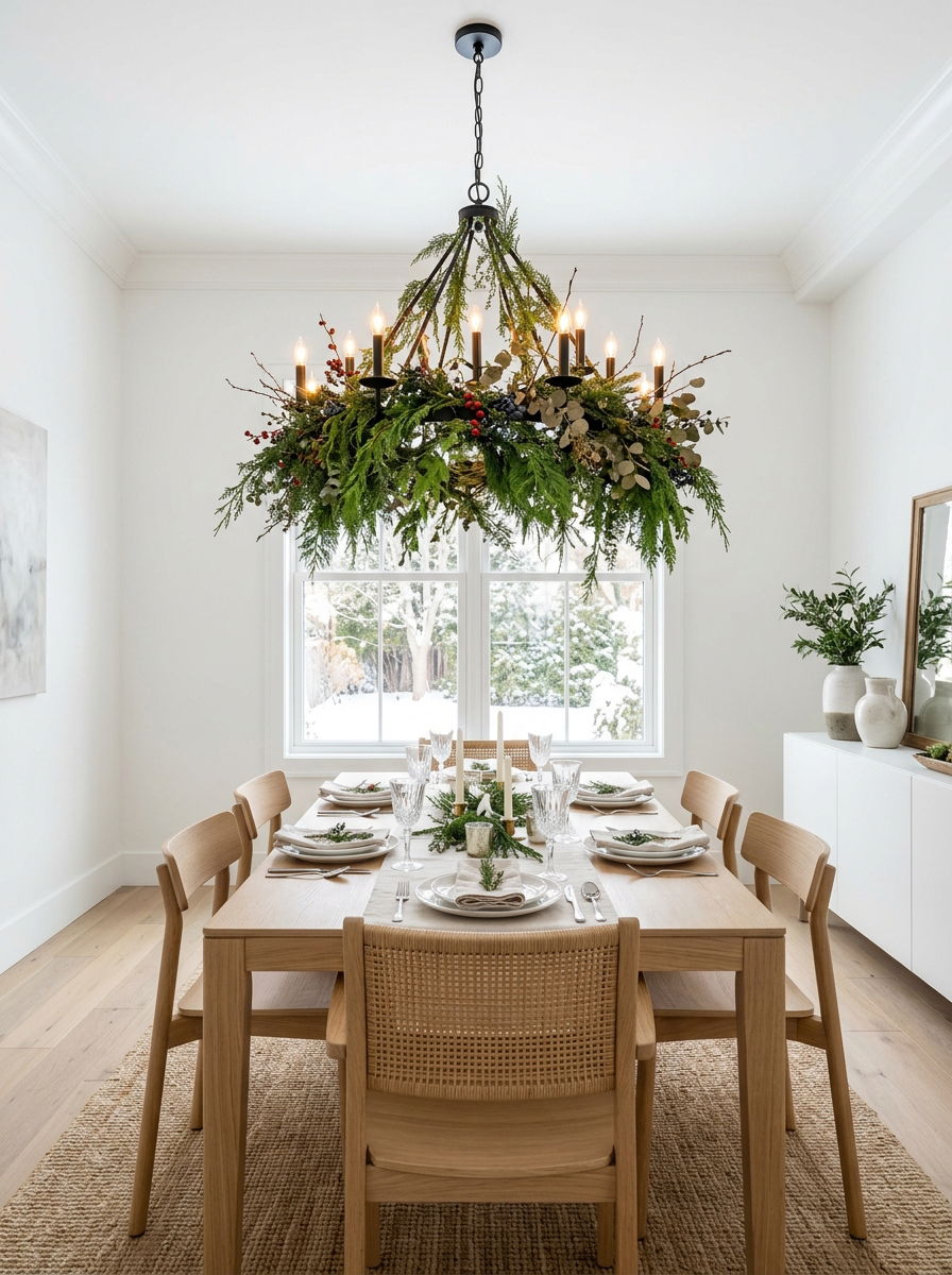 Winter Greenery Chandelier - 30 winter greenery decor ideas