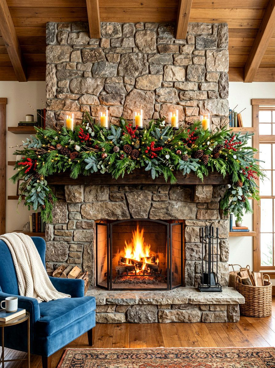 Winter Greenery Mantel - 30 holiday mantel garland ideas