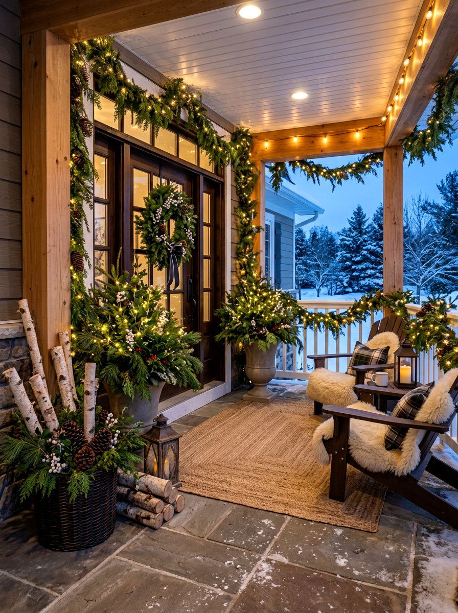Winter Greenery Porch - 30 holiday porch decor ideas