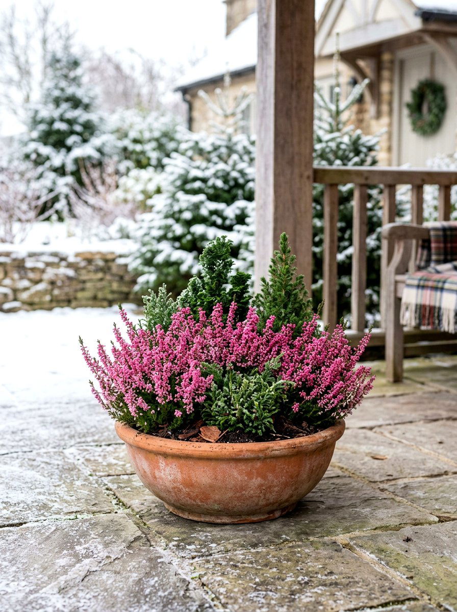 Winter Heather Outdoor Pot - 30 winter porch planter ideas