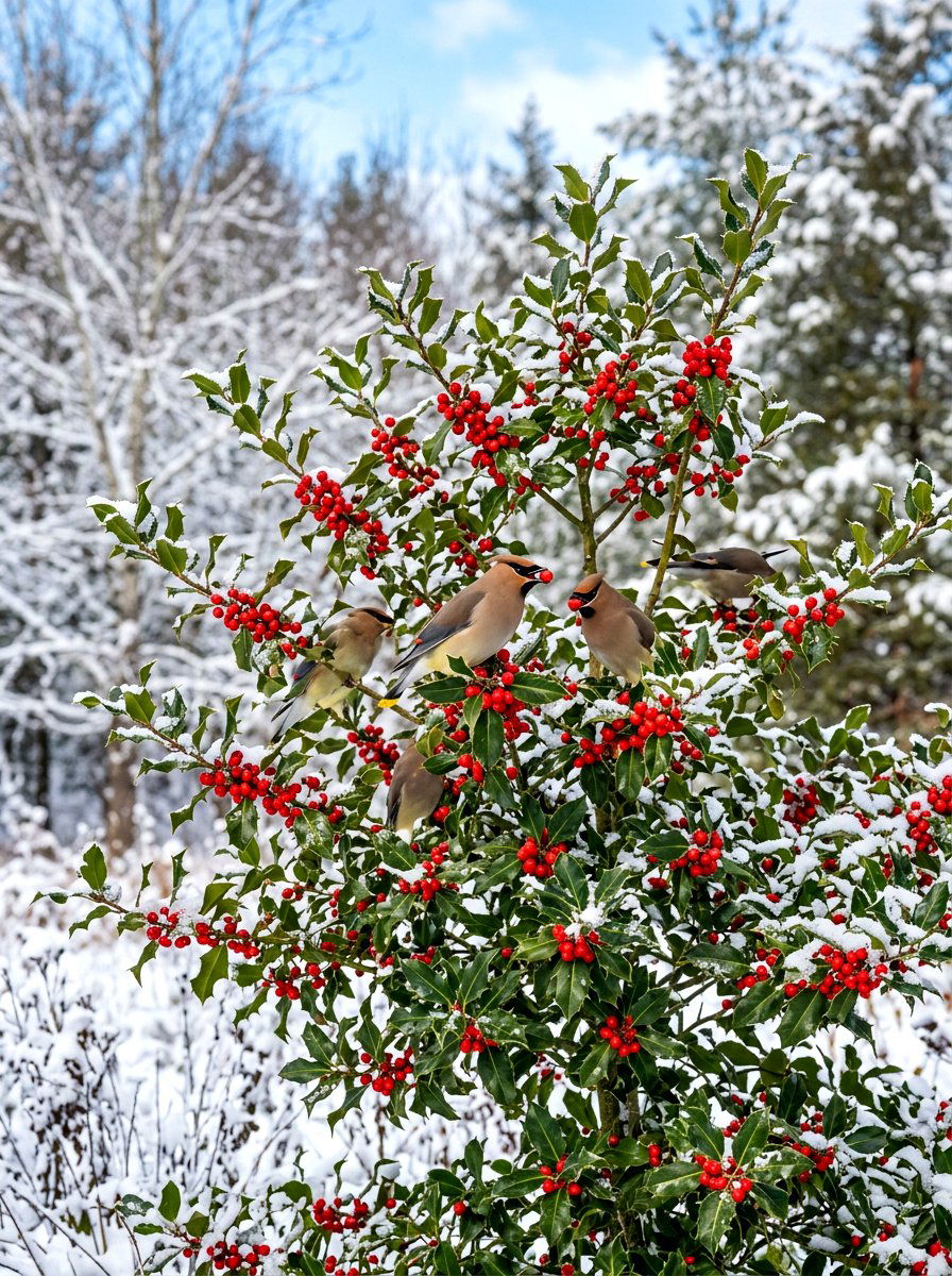 Winter Holly Bush - 30 bird friendly backyard ideas