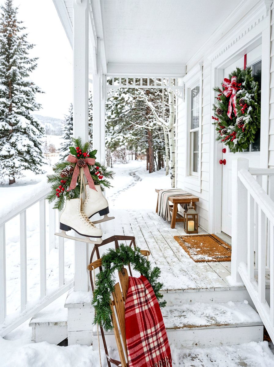 Winter Ice Skate Porch - 30 holiday porch decor ideas