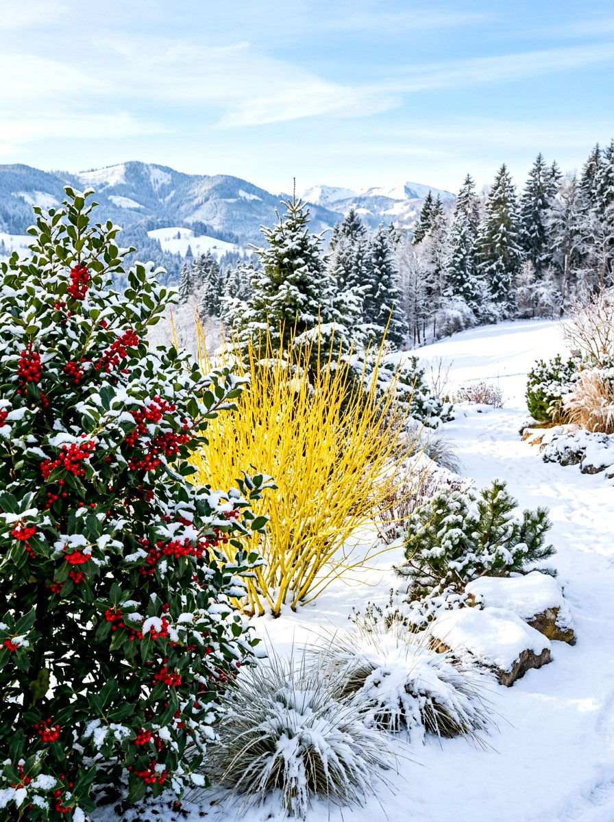 Winter Interest Evergreens - 30 layered hedge front yard ideas