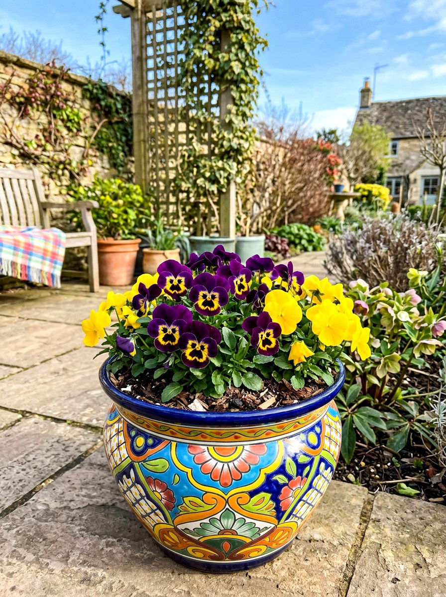 Winter Pansy Container - 30 winter garden ideas