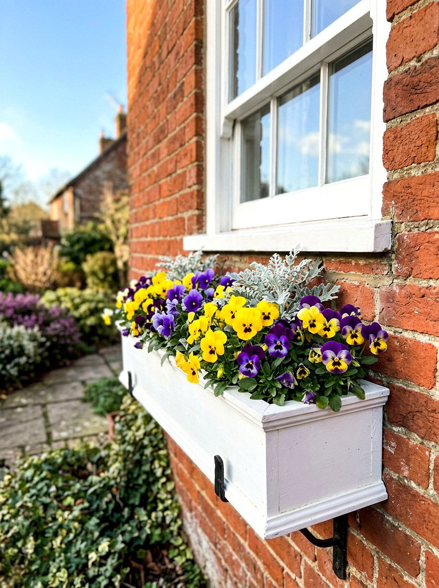 Winter Pansy Window Box - 30 winter container garden ideas