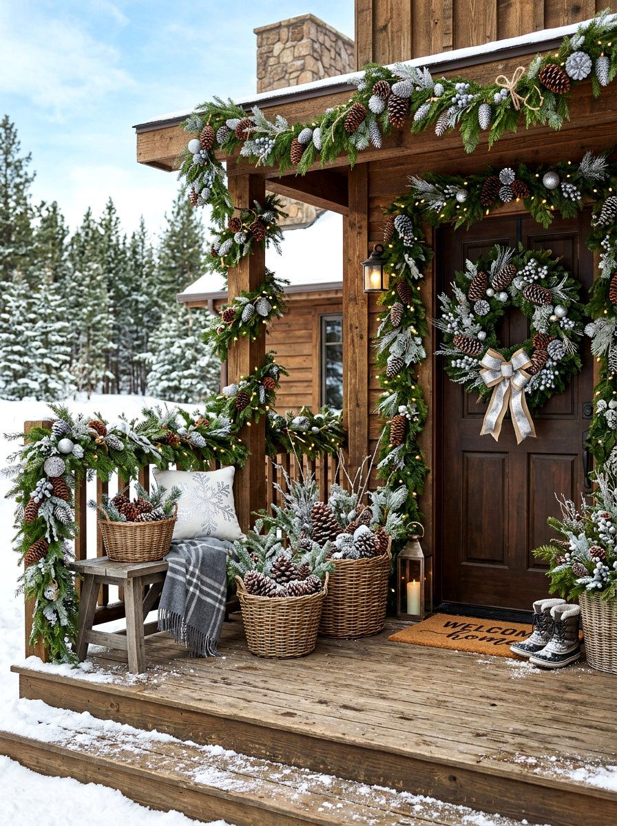 Winter Pine Cone Porch - 30 holiday porch decor ideas