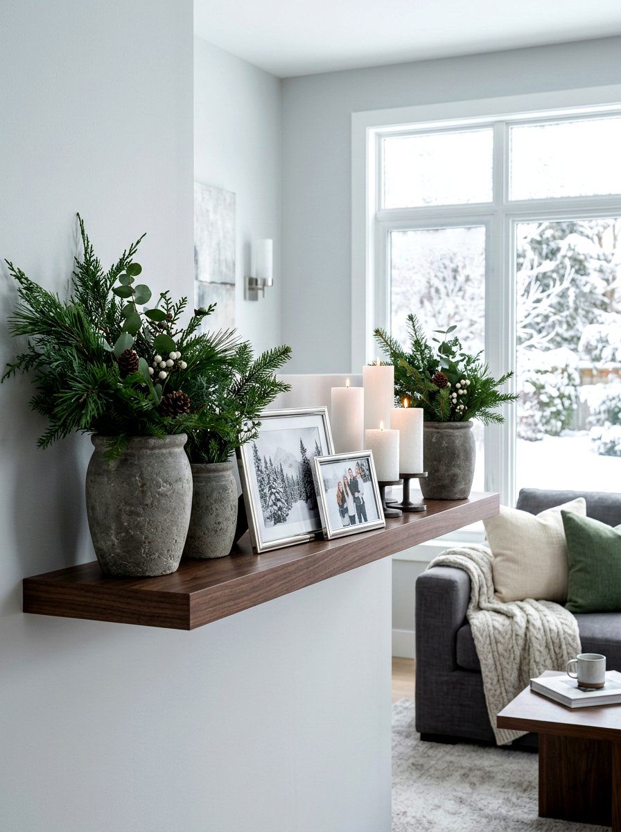 Winter Pine Shelf - 30 seasonal shelf decor ideas