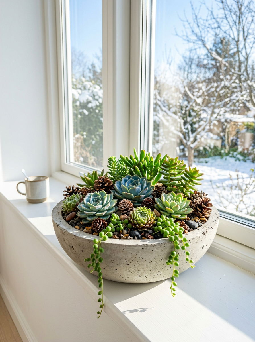 Winter Succulent Planter - 30 winter greenery decor ideas