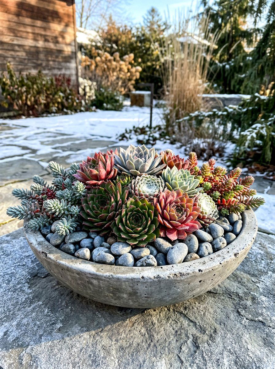 Winter Succulent Pot - 30 winter container garden ideas