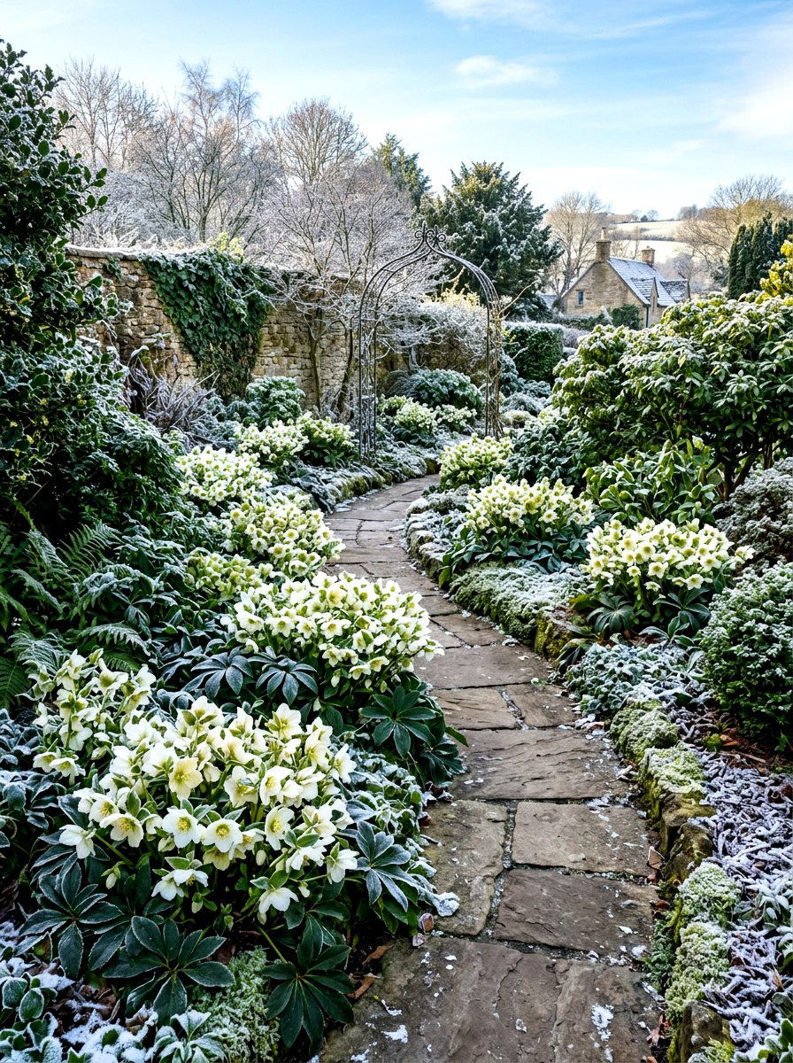 Winter White Hellebore Garden - 30 white bloom garden ideas