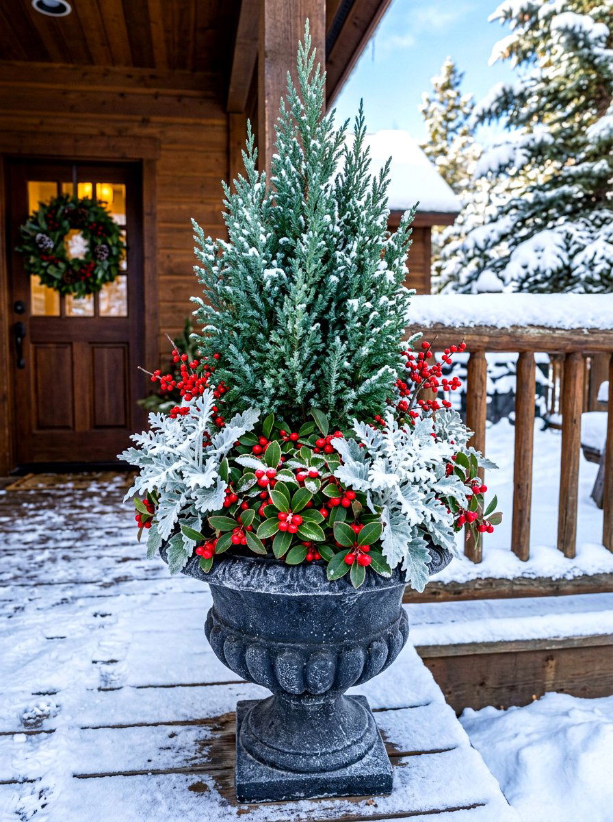 Winter evergreen container - 30 mixed container garden ideas
