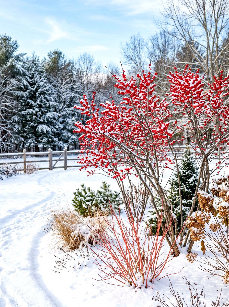 Winter interest shrubs - 30 pollinator backyard garden ideas
