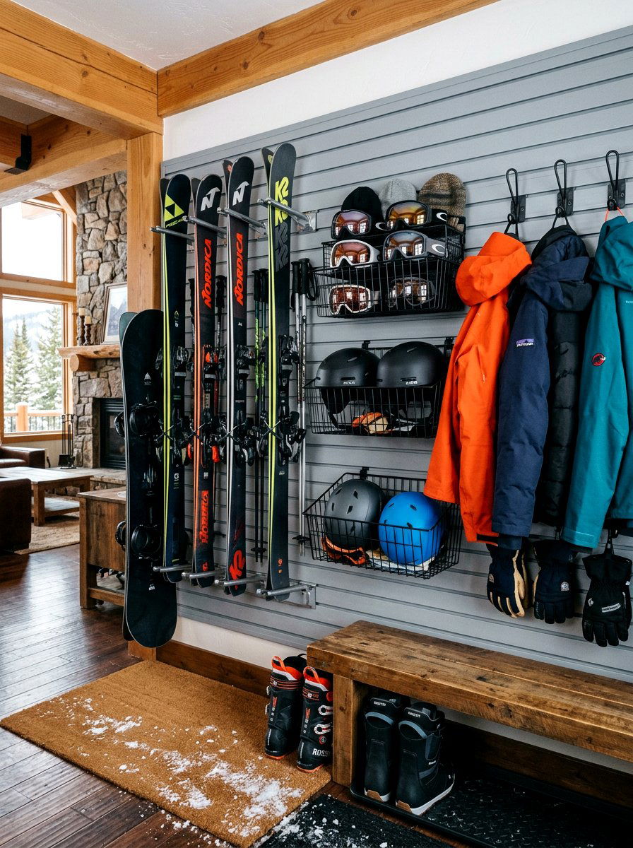 Winter sports gear layout - 30 garage slatwall ideas