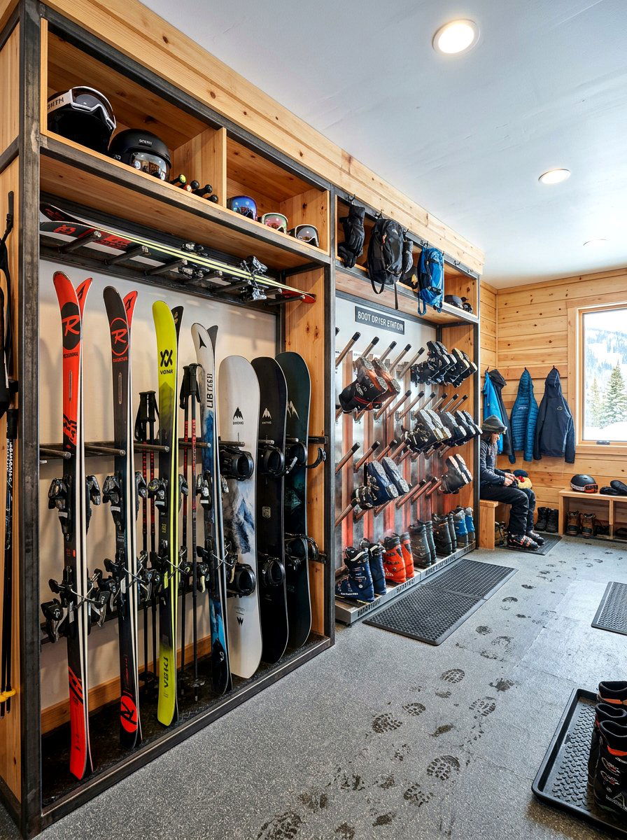 Winter sports storage wall - 30 sports gear mudroom ideas