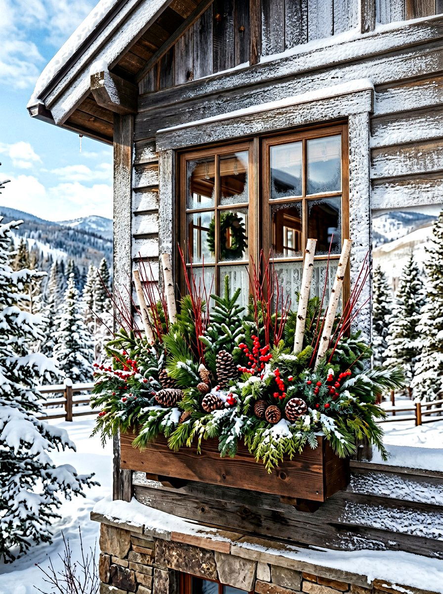 Winter window box greenery - 30 window flower box ideas