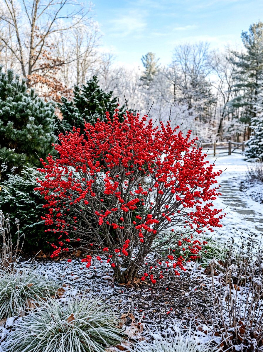 Winterberry Accent Bush - 30 evergreen landscaping ideas
