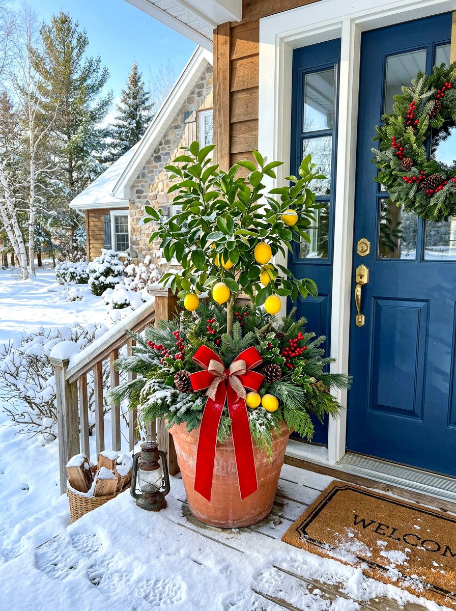 Winterized Citrus Entrance Decor - 30 potted citrus front entry ideas