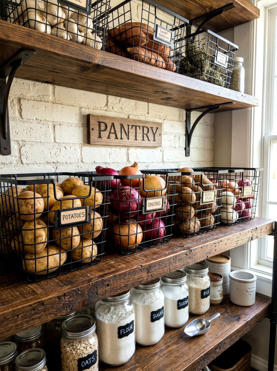 Wire Basket Pantry Bins - 30 butler pantry storage ideas