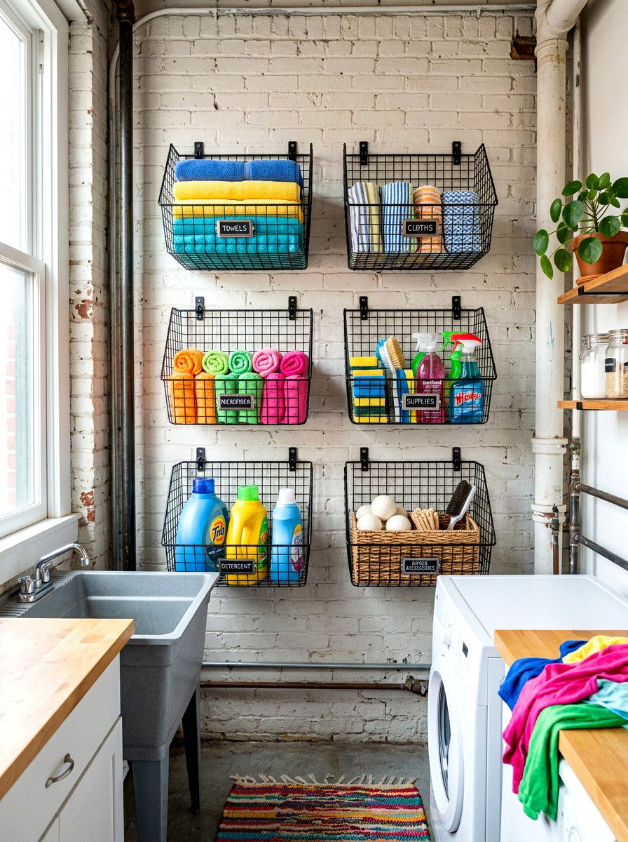 Wire Basket Wall - 30 laundry room storage ideas