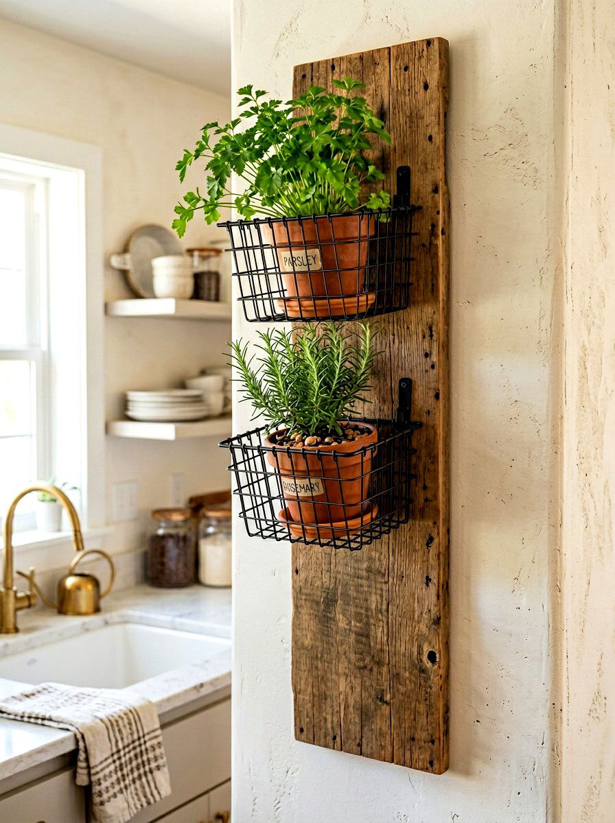 Wire Basket Wall Herb Garden - 30 rustic herb garden ideas
