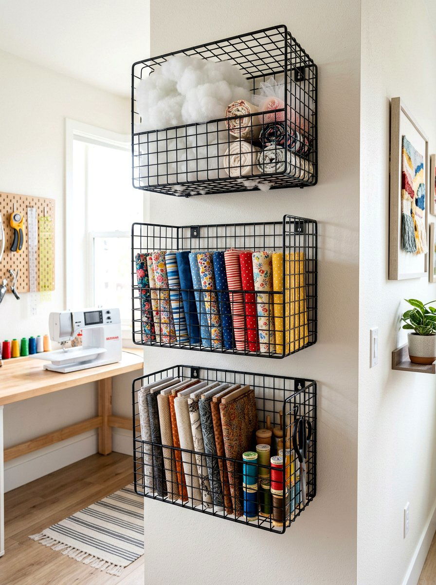 Wire Basket Wall - 30 craft supply storage ideas
