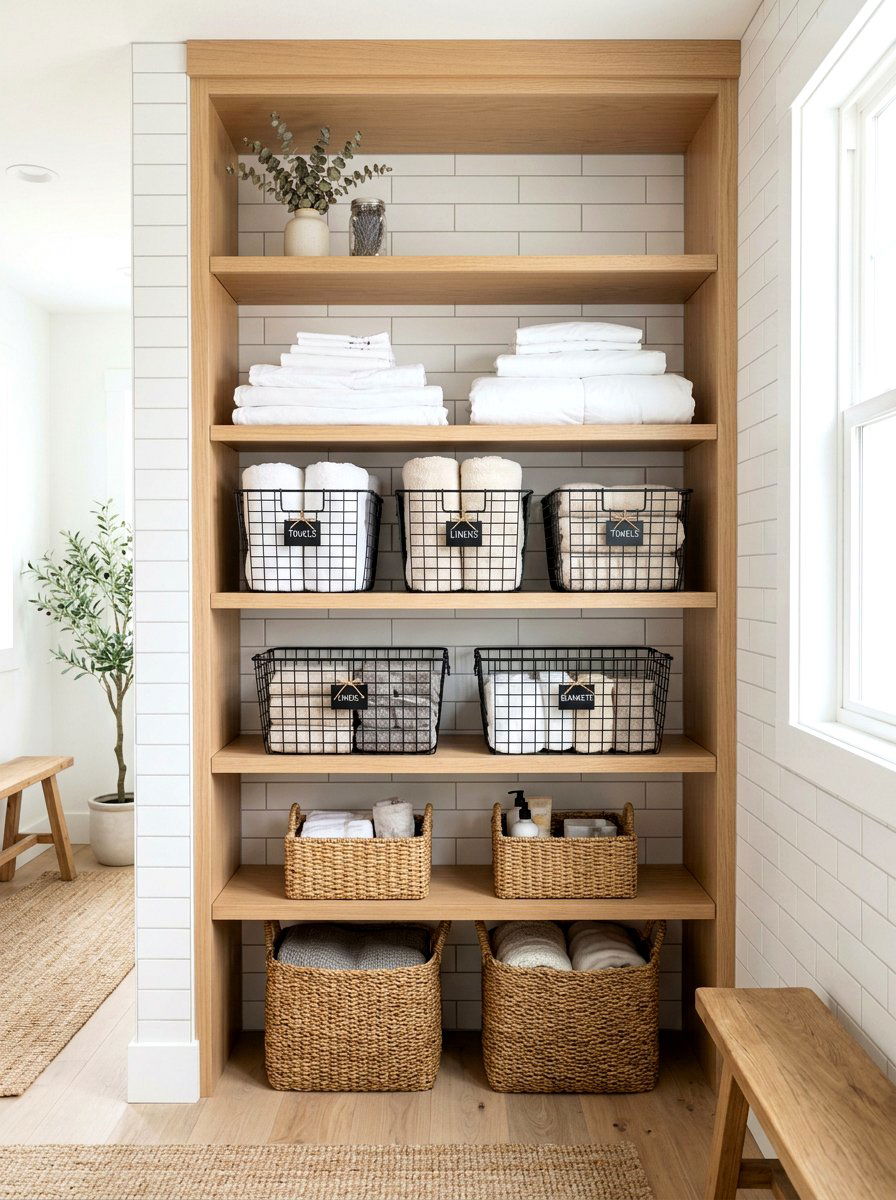 Wire Baskets For Towels - 30 linen closet organization ideas