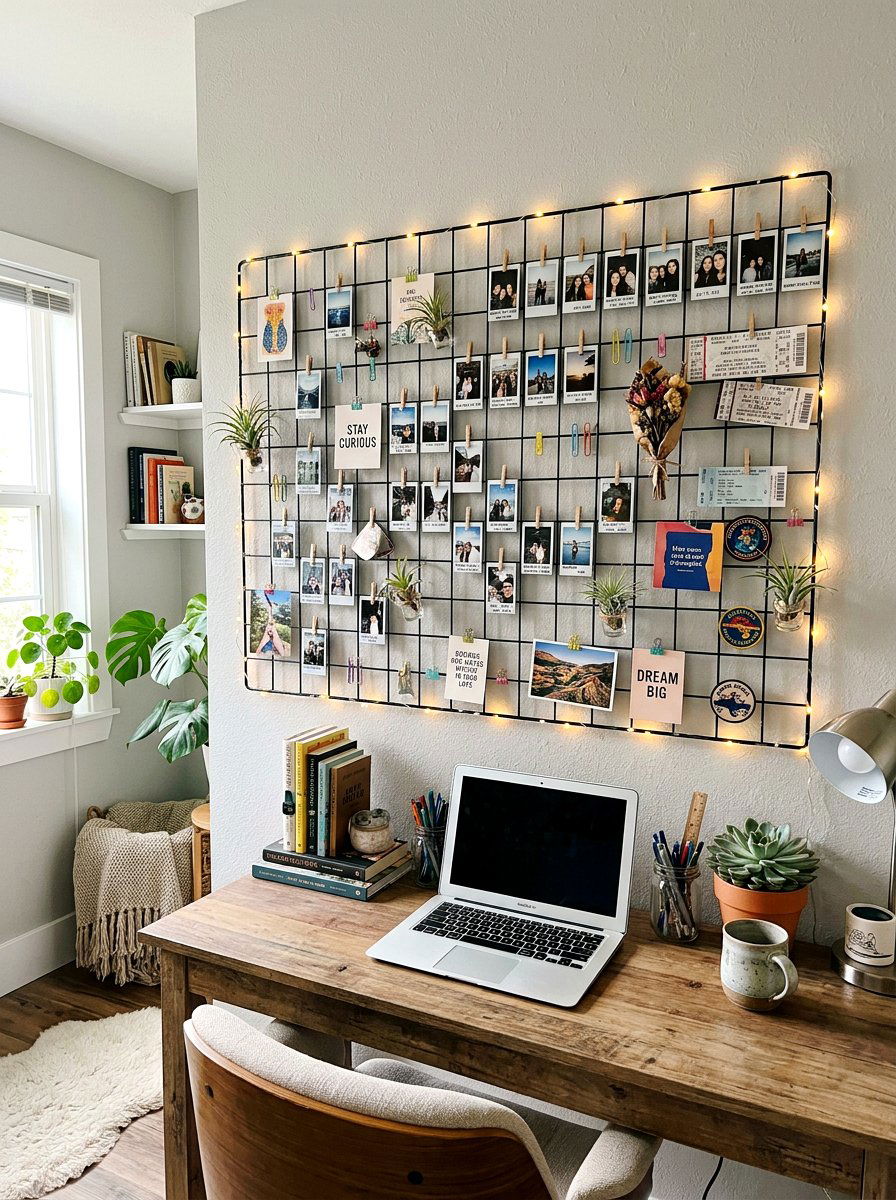 Wire Grid Wall Decor - 30 no drill shelf styling ideas