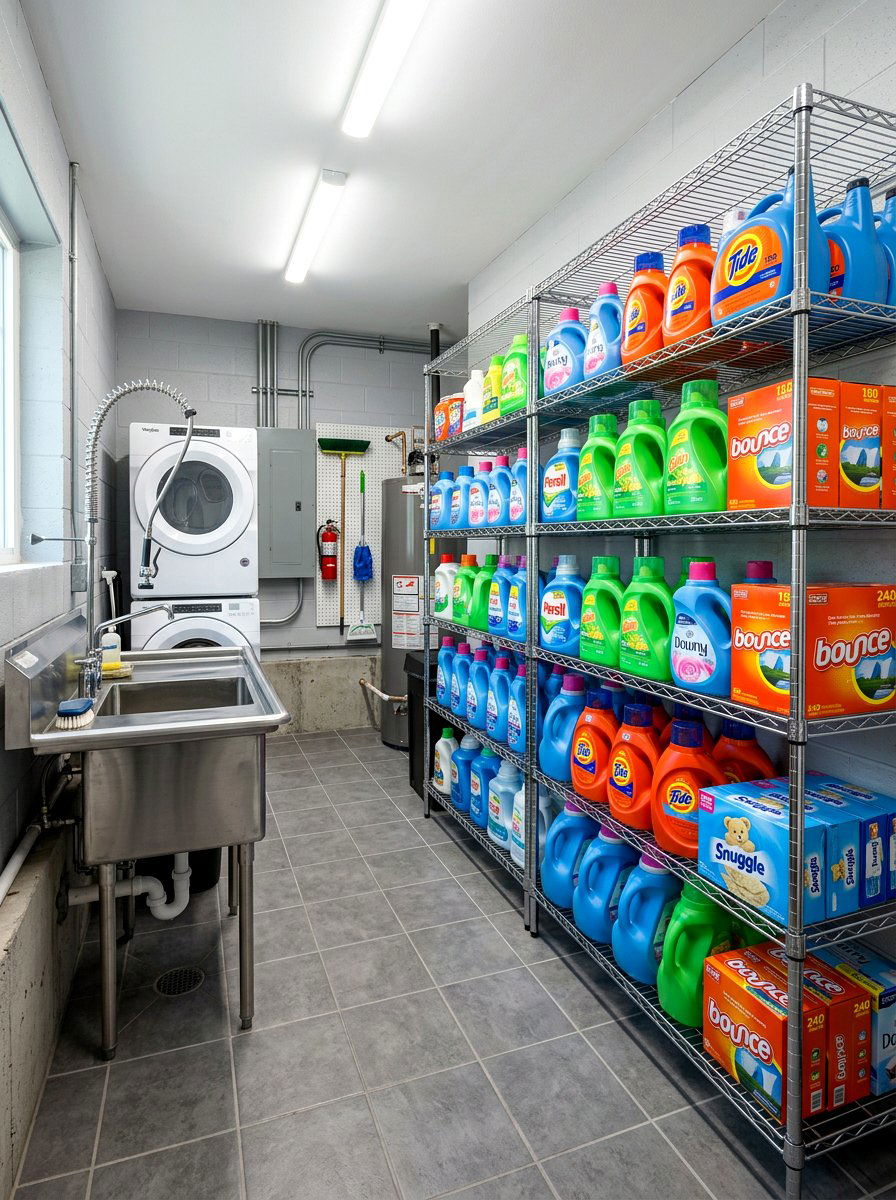 Wire Laundry Storage Rack - 30 detergent shelf ideas