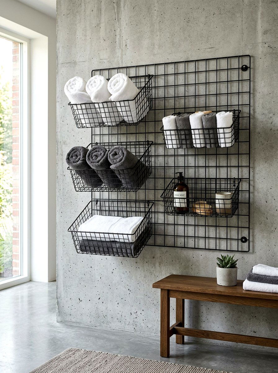 Wire Mesh Basket - 30 towel storage ideas