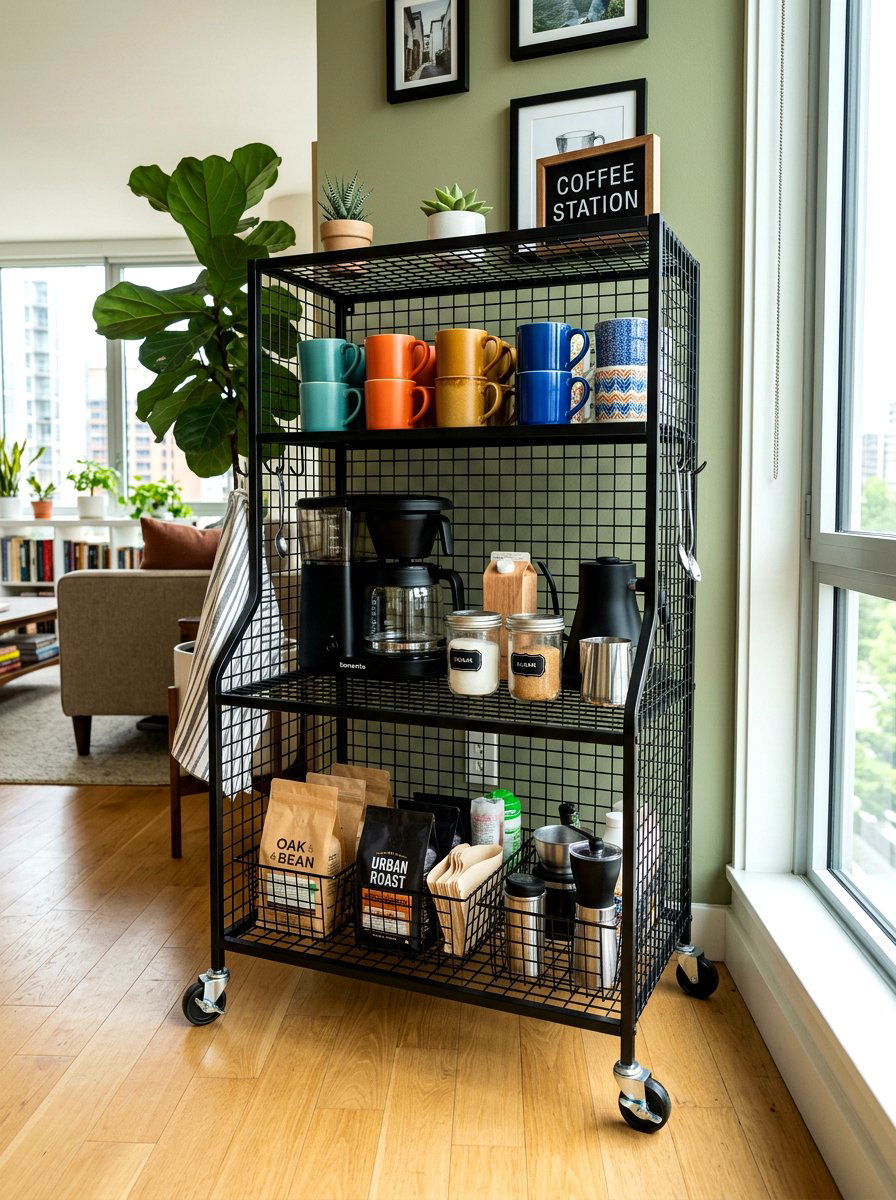 Wire Mesh Coffee Cart - 30 coffee cart apartment ideas