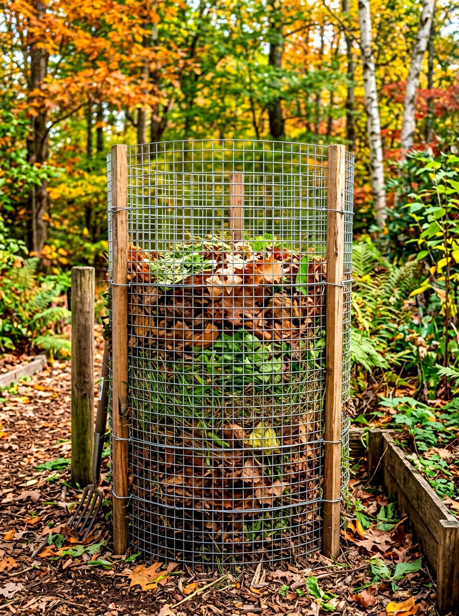 Wire Mesh Cylinder Bin - 30 compost corner ideas