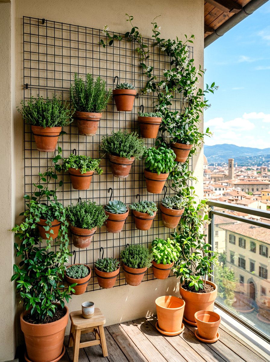 Wire Mesh Grid Wall - 30 balcony vertical garden ideas