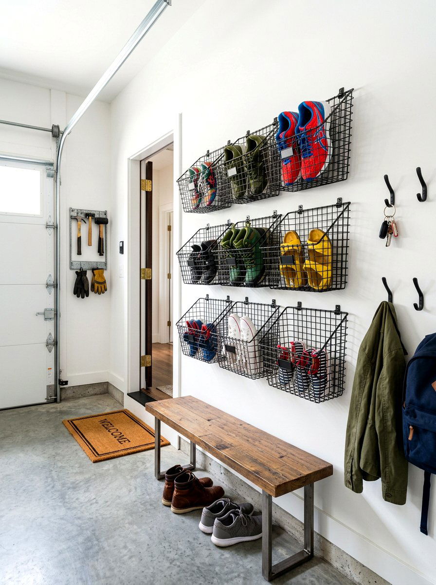 Wire Shoe Baskets - 30 garage shoe storage ideas
