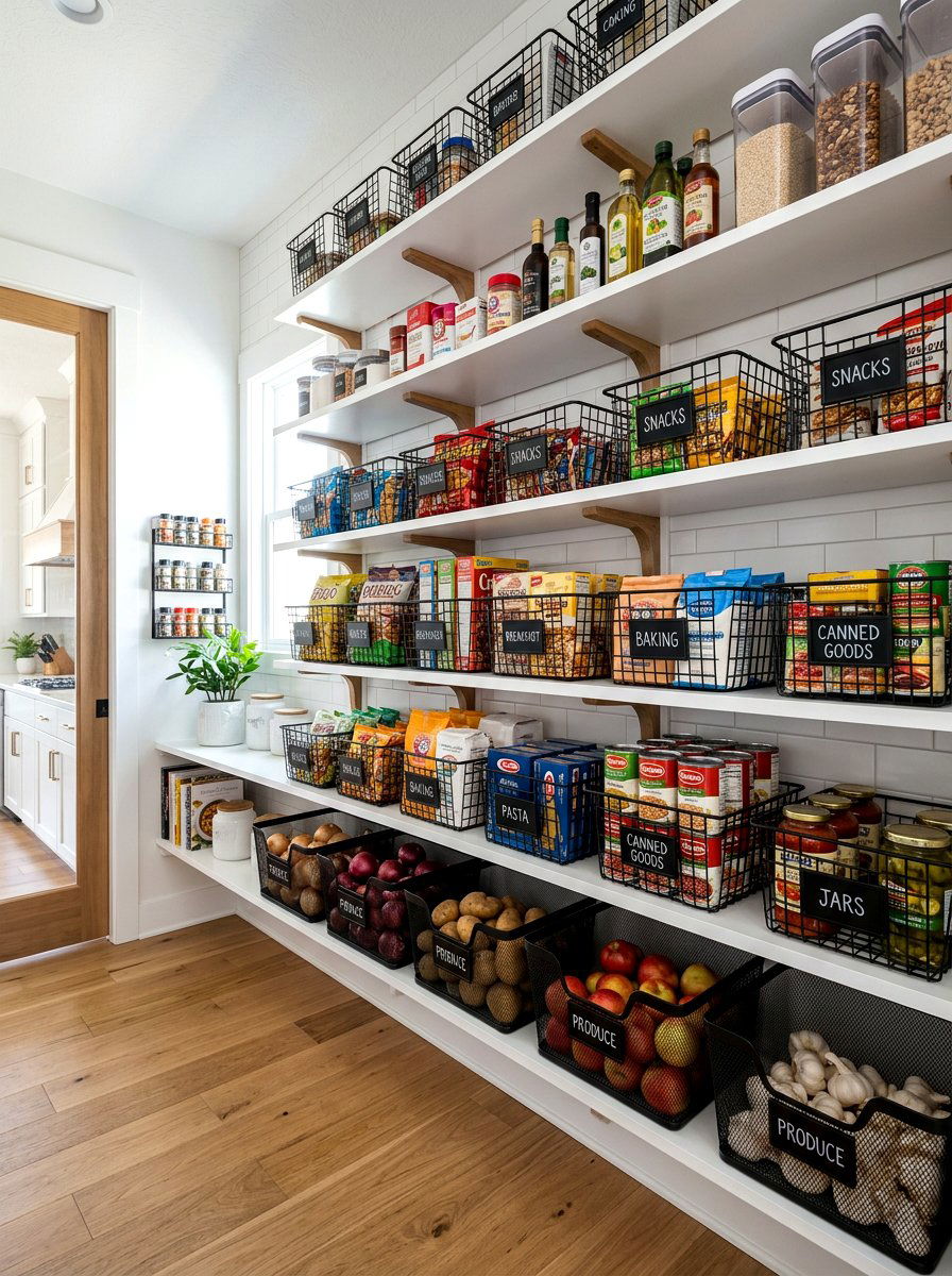 Wire Storage Baskets - 30 bakery style pantry ideas
